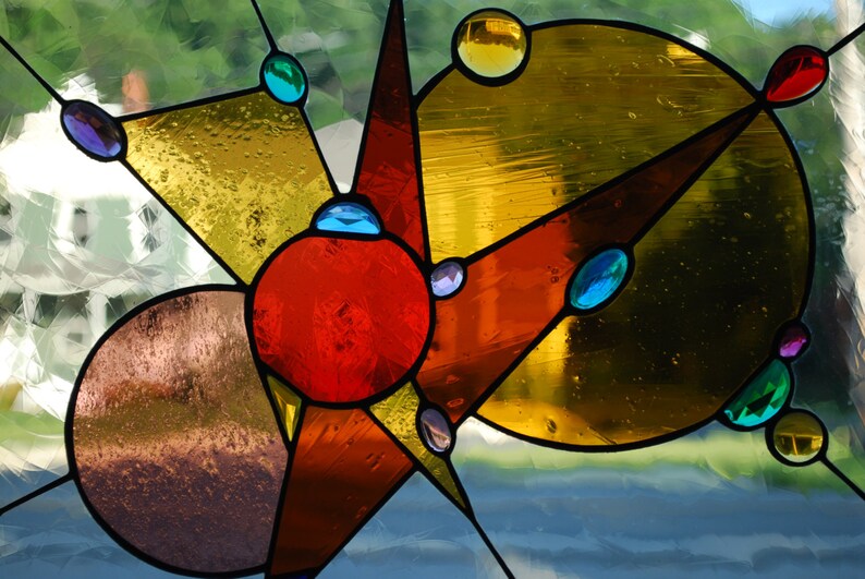 Stained Glass Geometric Jeweled Panel Tiffany Method with Etsy