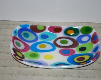 Colorful Fused Glass Dish - "Sunny Side Up" - 9.25" long, 6" wide by 1.7" deep