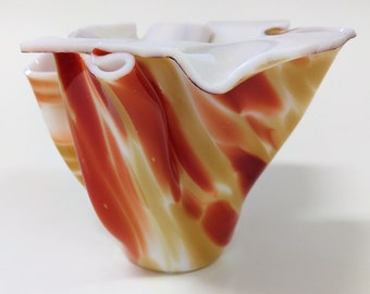 Handmade Slumped Glass Candle Shelter - Outrageous Sedona "Spirit" glass ! Includes candle and cup.