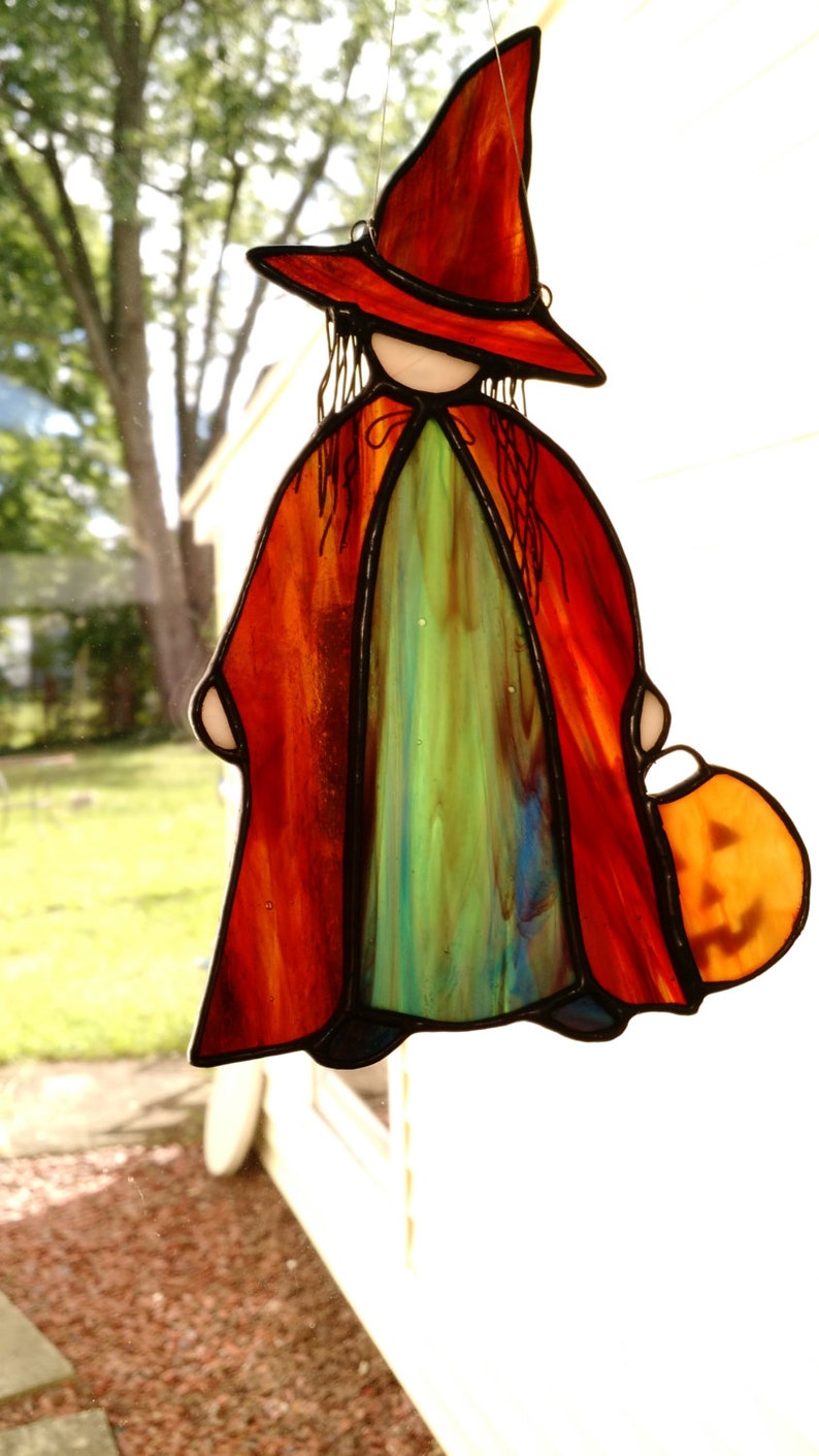 Little Halloween Witch Stained Glass Suncatcher Etsy