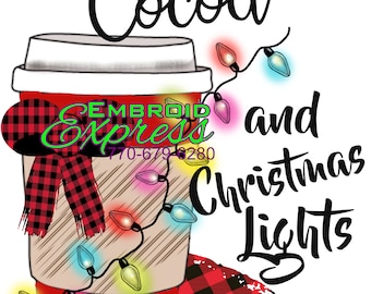 Cocoa and Christmas Lights Tea Towel, Holiday Kitchen Decor, Flour Sack Dish Towel