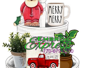 Santa Metal Tray Christmas Tea Towel, Cotton Flour Sack Kitchen Decor