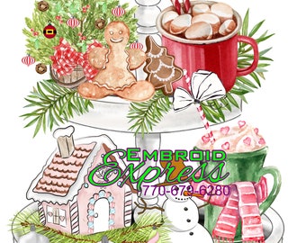 Gingerbread Metal Tray Christmas Tea Towel, Holiday Kitchen Decor, Cotton Flour Sack Dish Towel