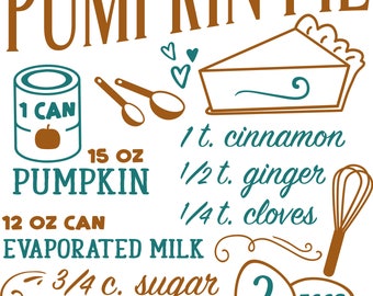 Christmas Pumpkin Pie Recipe Tea Towel, Holiday Kitchen Decor, Flour Sack Dish Towel