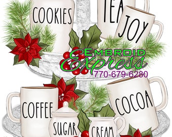 Holly Cups Christmas Tea Towel, Holiday Kitchen Decor, Flour Sack Dish Towel