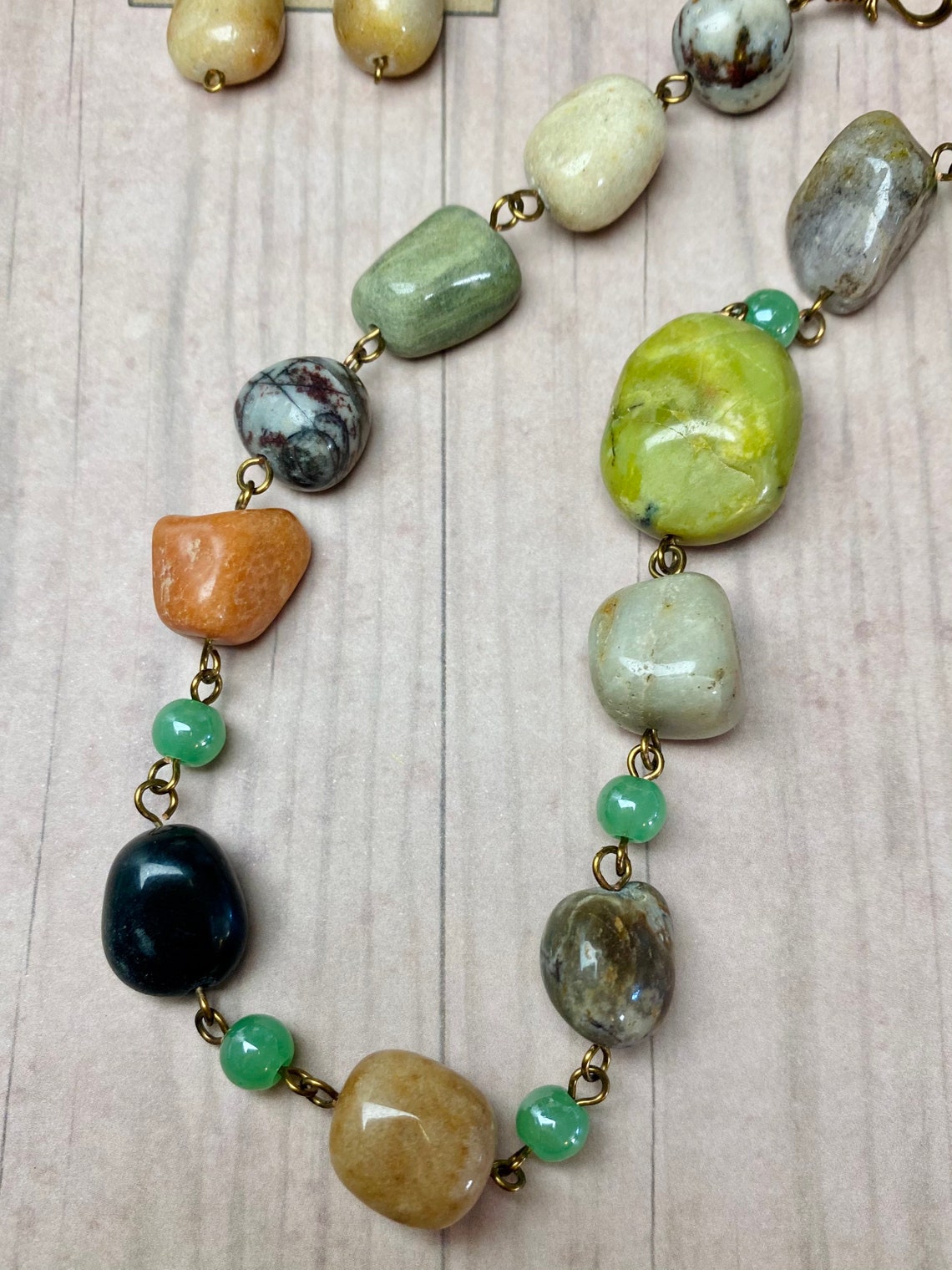 Natural polished Rock Necklace Set Etsy