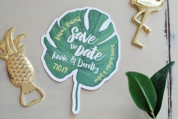 Tropical Leaf Save the Date Wedding Magnet, Beach, Hawaiian, Tropical Il_570xn
