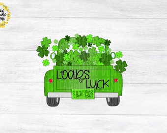 St Patricks Day inspired- green truck filled with clovers- hand drawn- png file digital file only- for Sublimation waterslide print and cut