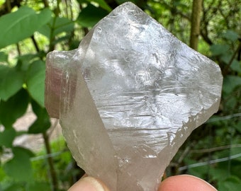 California Himalaya Mine Watermelon Bi Color Tourmaline Crystal on Clear Quartz Natural Formation