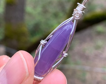 SUPER RARE Old Stock Premium Polished Holly Blue Agate Chalcedony Wire Wrapped Pendant From Oregon