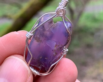 SUPER RARE Old Stock Premium Polished Holly Blue Agate Chalcedony Wire Wrapped Pendant From Oregon