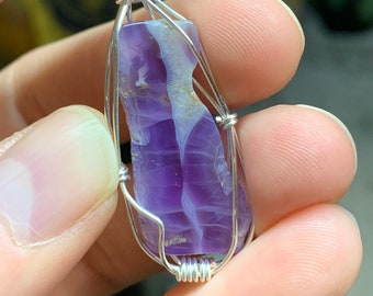 SUPER RARE Old Stock Premium Polished Holly Blue Agate Chalcedony Wire Wrapped Pendant From Oregon