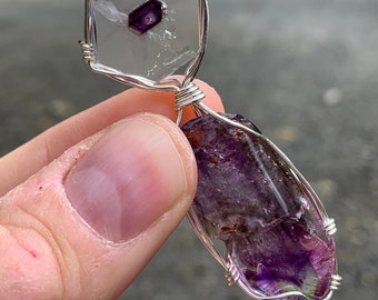Brandberg Amethyst Super Seven Point and Slice Wire Wrapped Pendant