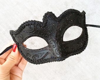 Mens Masquerade Mask, Black Masquerade Mask, Mask, Masquerade Ball Masks, Tuxedo Mask, Masquerade Mask Unisex [Black]