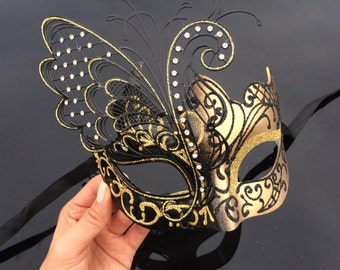 Gold Masquerade Mask, Masquerade Mask, Black/Gold Venetian Masquerade Mask, Black Masquerade Mask, Mardi Gras Masquerade Mask