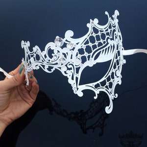 Masquerade Mask, White Masquerade Mask, Phantom Mask, Masquerade Ball Masks, Mardi Gras Mask, Wedding Masquerade Mask  [Clear Gems]