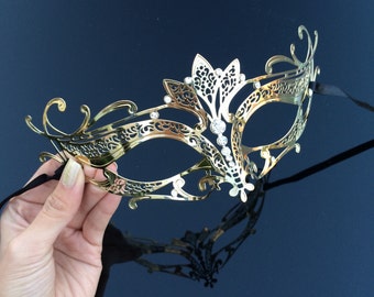 Masquerade Mask, Elegant Gold Mask, Masquerade Ball Masks, Mardi Gras Mask, Mask, Gold Masquerade Mask, Mask w Rhinestones