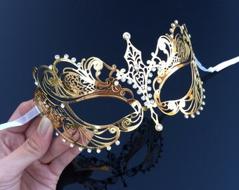 Masquerade Mask, Extravagant Gold Mask,  Gold Masquerade Mask, Masquerade Ball Mask, Mask with Rhinestones