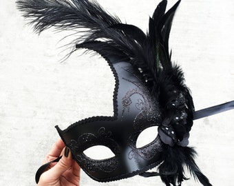 Masquerade Maske, schwarze Maskerade Maske, Maskenball Maske, Feder Masquerade Maske, Feder Maske