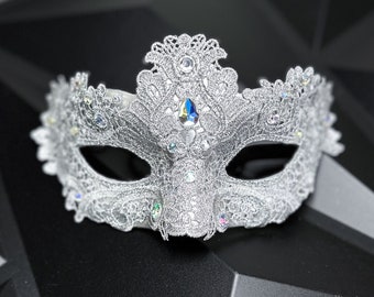 Masquerade Mask, Lace Masquerade Mask, Masquerade Ball Masks, Mask, Mardi Gras Mask, Lace Mask, Masquerade Ball Mask [Silver with Gems]