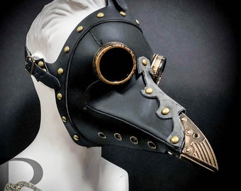 Plague Doctor Mask Face Mask Steampunk Bird Mask Raven Mask Costume Cosplay Masquerade Mask Unisex Black with Gold Beak