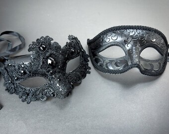 Black Lace Couples Masquerade Mask, His & Hers Masquerade Mask, Lace Mask, Roman Mask, Mens Masquerade Mask, Mardi Gras Masks - Black