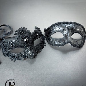 Black Lace Couples Masquerade Mask, His & Hers Masquerade Mask, Lace Mask, Roman Mask, Mens Masquerade Mask, Mardi Gras Masks - Black