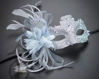 Feather Masquerade Mask, Silver Masquerade Masks, Bridal Mask, Silver Masquerade Mask Women, Mardi Gras Masquerade Mask, Silver Party Masks