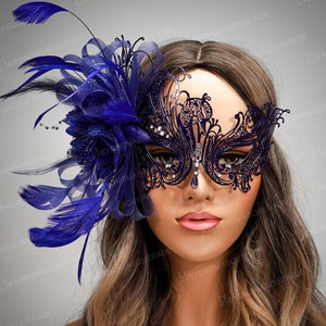 Masquerade Mask, Blue Feather Masquerade Masks, Blue Masquerade Mask Halloween Party Mask Masquerade Ball Mardi Gras Feather Masquerade Mask