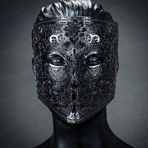 Black Masquerade Masks for Masquerade Ball Mask Metal Lace Venetian Full Face Mask Halloween Costume Cosplay Mask Black Bauta Black Mask