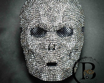 Skull Mask, Rhinestone Face Mask, Halloween Mask, Full Mask, Skull Masquerade Mask, Silver Skull Face Masks, Cosplay Mask, Steampunk Masks