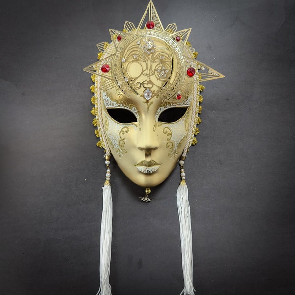 Venetian Sun Masquerade Mask, Ivory Gold Masquerade Mask, Wall Decor, Masquerade Ball Mask, Masquerade Mask, Masquerade Mask Ivory Gold