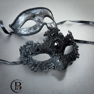 Black Lace Masquerade Mask, Great Gatsby Dress, Couples Masquerade Masks, Roaring 20s Masks His and Hers Mask