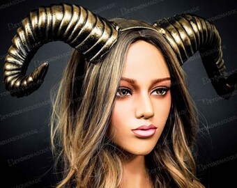 Widder Horns Stirnband Kopfschmuck Fantasy Woodland Cosplay Anime Dämon Teufel Kopfschmuck Gehörnte Haarband Sakizou Kostüm Kopfschmuck Gold