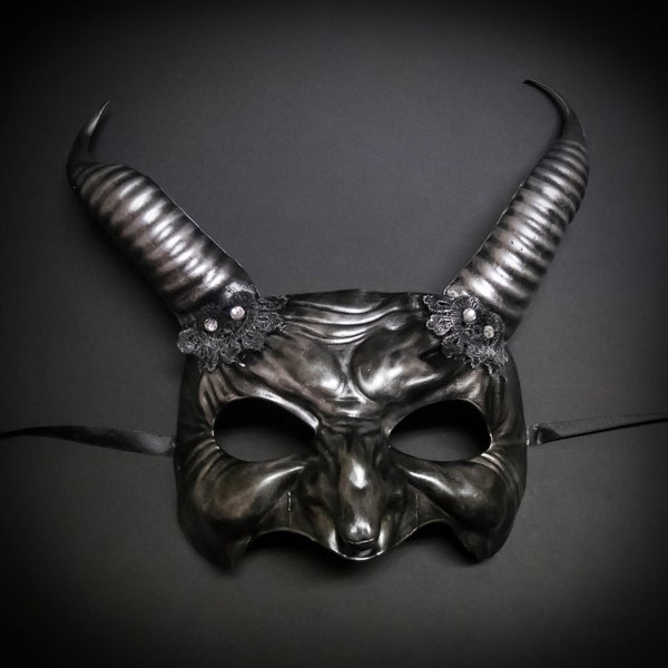 Devil Mask Maleficent feys horns Scary Masquerade Mask Devil Horns Halloween Haunted House Props Animal Masquerade Mask Silver Horror Mask