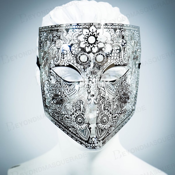 Masquerade Masks Men Women Metal Face Mask Silver Masquerade Ball Mask Venetian Full Face Masks Halloween Costume Cosplay Mask SILVER