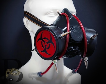 Nouveau masque respiratoire steampunk, masque de mascarade steampunk, masque de costume d'halloween, masque de médecin de la peste avec costume de seringue, noir rouge