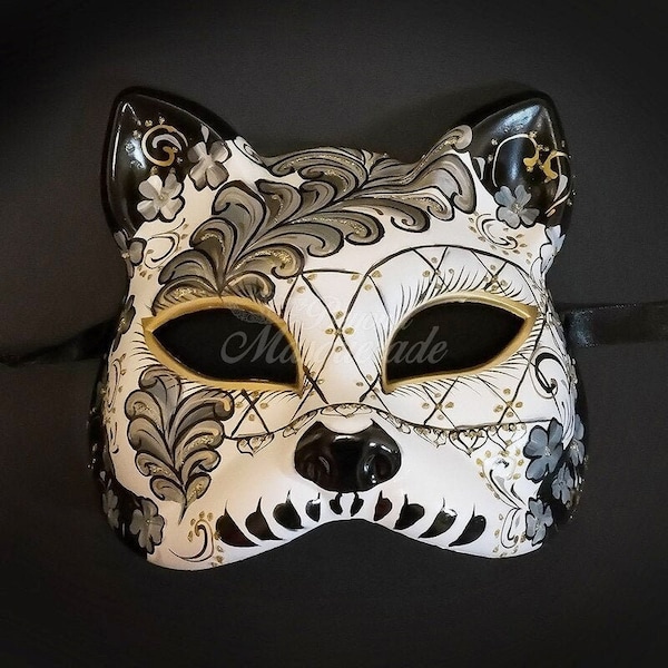 Day of the Dead Cat Mask, Gato Muerto, Cat Masquerade Mask, Day of the Dead Sugar Skull Mask, Dia de los Muertos Wedding Floral Cat Masks