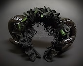 Black Ram Horns Headband Masquerade Mask, Hair Decor Costume Handband, BLACK FLORAL