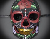 Mens Day of the Dead Mask, Dia de los Muertos Mask, Rose Masquerade Mask for Festivals, Halloween, Weddings and Costumes