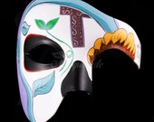 Day of the Dead Sun Flower Phantom Mask, Dia de los Muertos Masks, Masquerade Mask for Festivals, Weddings and Costumes