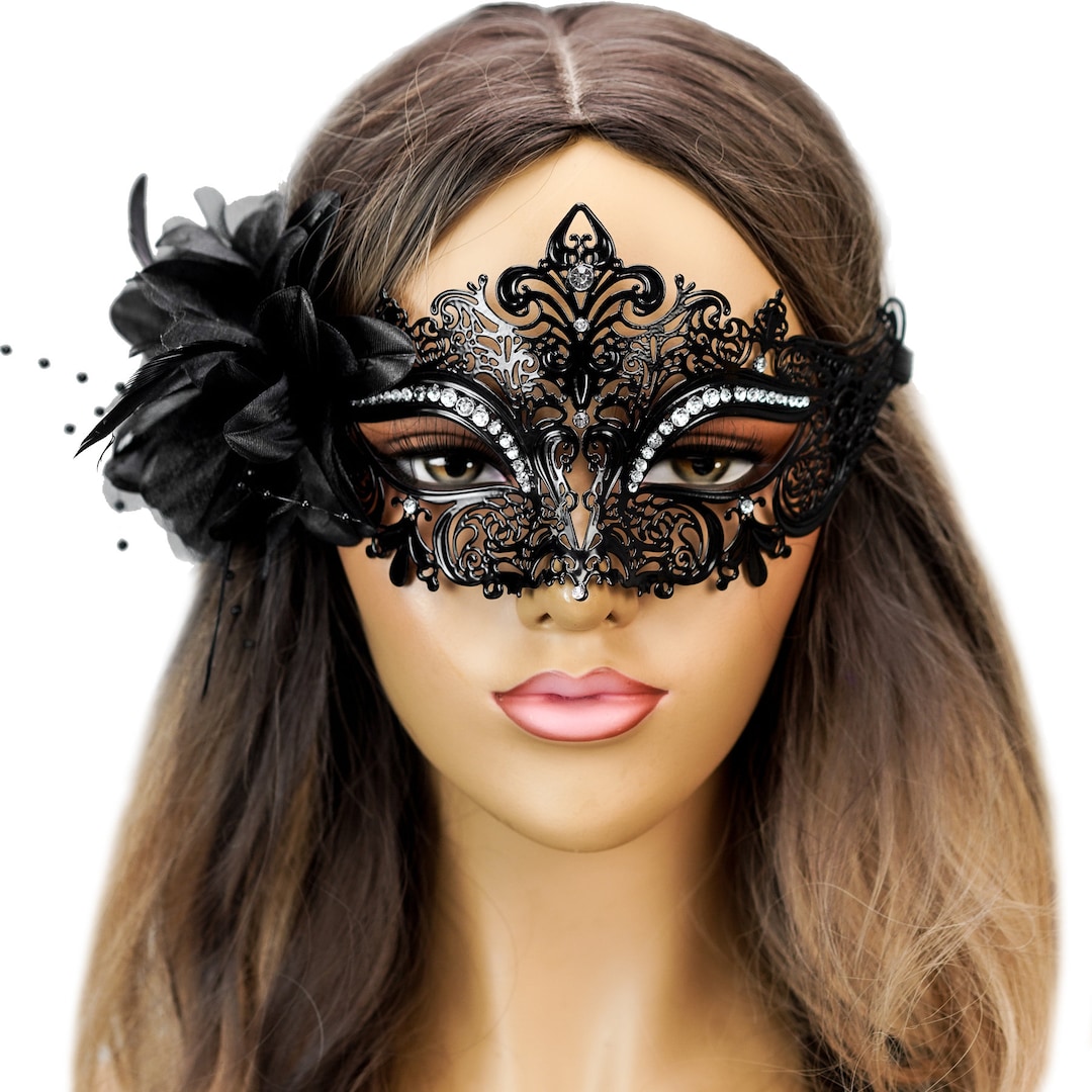Black Masquerade Mask, Black Flower,halloween Wedding Mask, Black