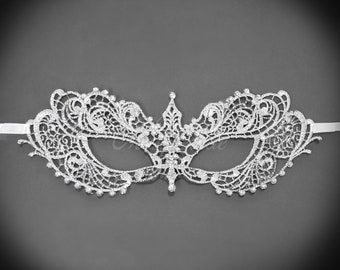 Silver Lace Mask, Masquerade Mask, Lace Mask, Costume Mask, Silver Mask, Silver Masquerade Mask, Halloween Mask, Silver Lace, RHINESTONES