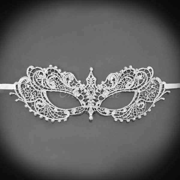 Silver Lace Mask, Masquerade Mask, Lace Mask, Costume Mask, Silver Mask, Silver Masquerade Mask, Halloween Mask, Silver Lace, RHINESTONES