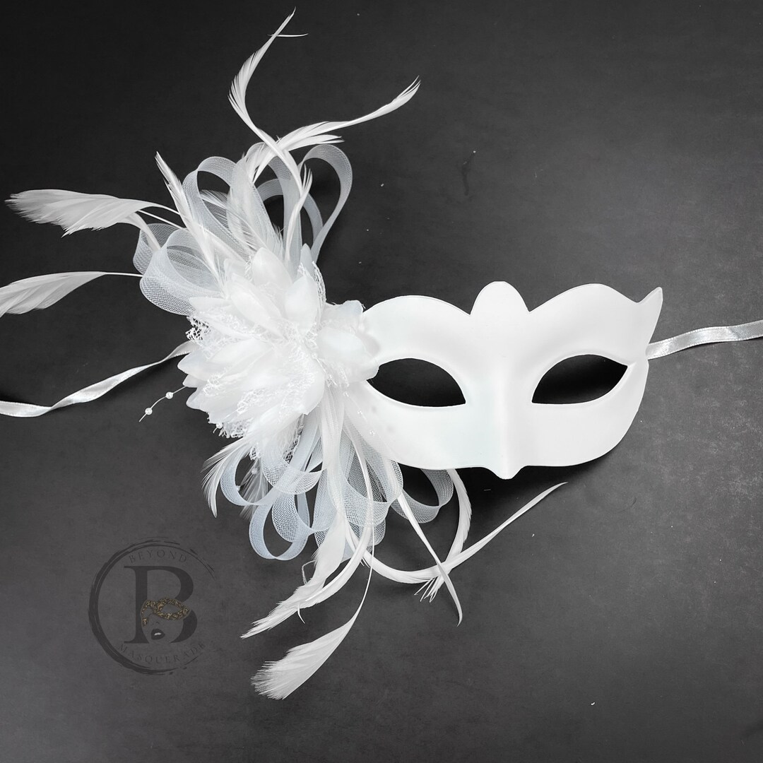 White Feather Masquerade Mask, White Masquerade Masks, Bridal Mask