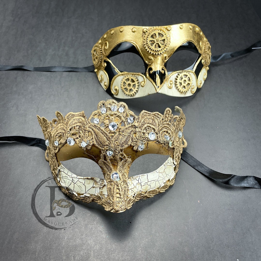 Couple's Masquerade Masks Gold Venetian Lace Masquerade Etsy 日本