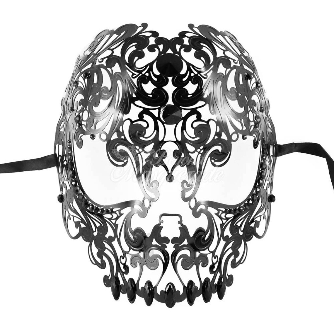 Black Masquerade Mask Full Face Skull Mask Day of the Dead Etsy