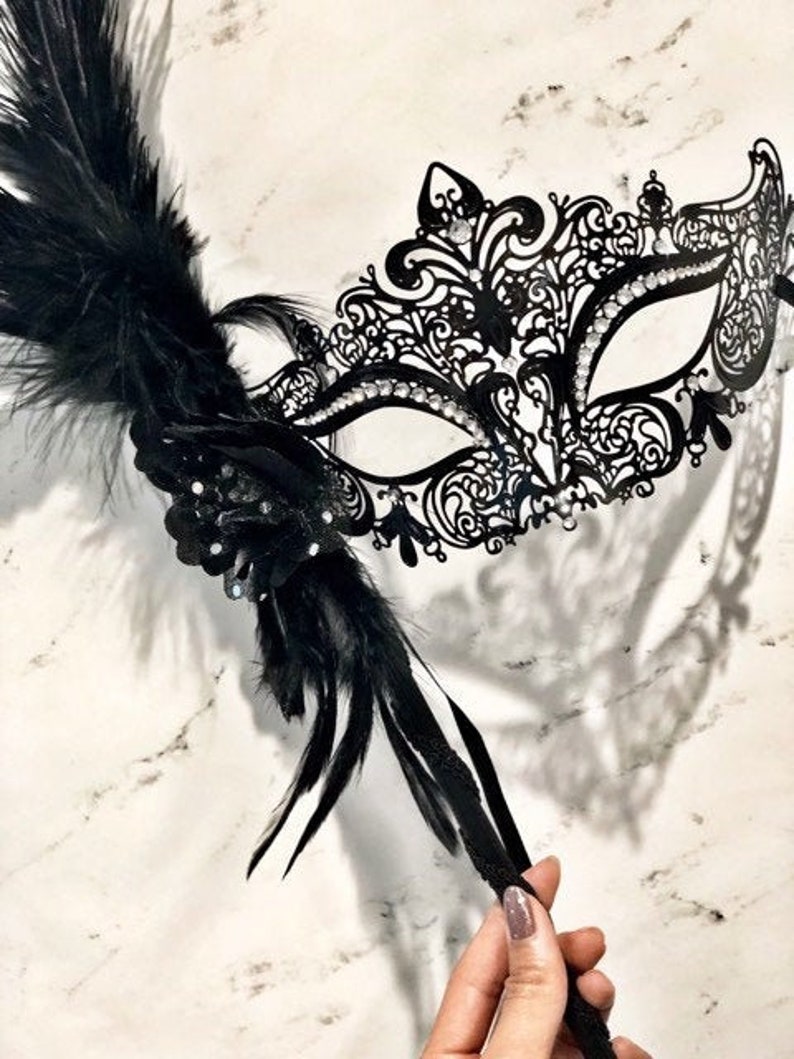 Masquerade Masks Holding Stick Mask Party Mask Black Etsy