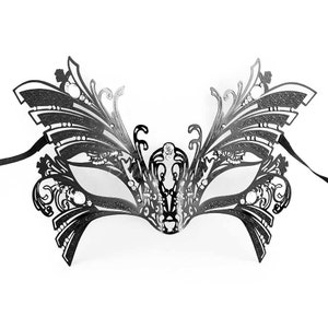 Classic Black Handcrafted Masquerade Mask Personalized with Diamonds - Holiday Costume, Little Black Dress Attire