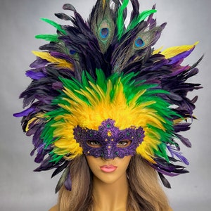 Large Mardi Gras Mask Top Feather Masquerade Masks Venice Carnival Feather Women Mask Venetian Mardi Gras Costume Feathers Jubilee Masks